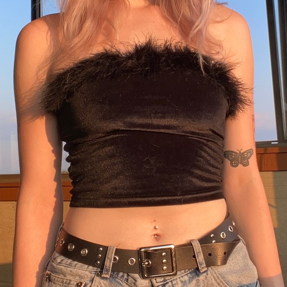 Dolls Kill Tube Top Velvet Feather - Picture 1 of 7